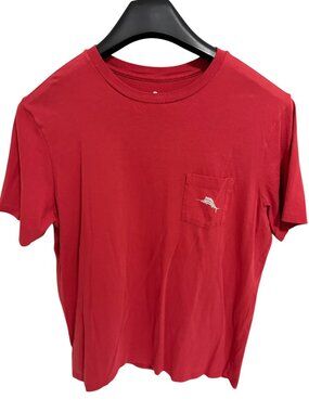 Tommy Bahama "High Steak" Short Sleeve T-Shirt Size Large Red Pocket